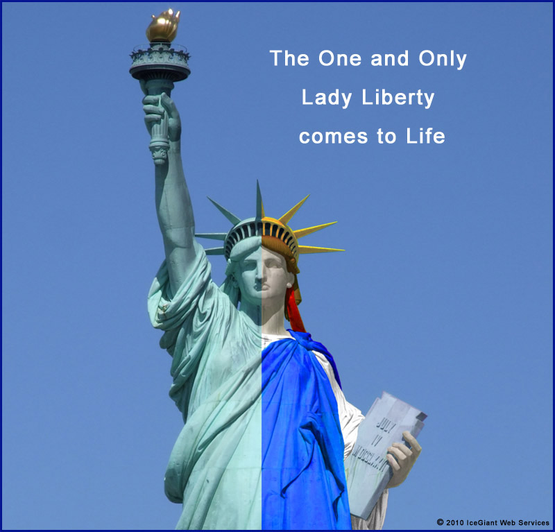 The Statue of Liberty before and after Graphic Design Enhancement